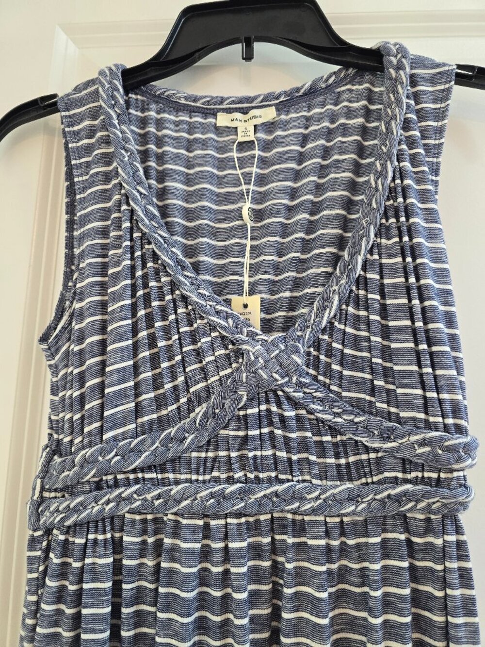 Max Studio Striped Braided Empire Maxi Dress - Navy & White - NWT - Picture 3 of 8